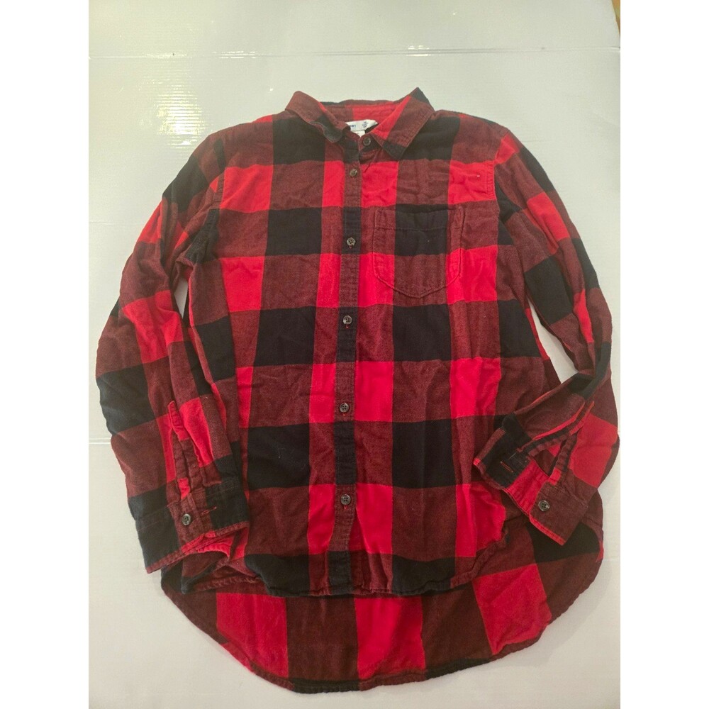 Old Navy The Classic Shirt Woman's XL Red/Black Plaid Point Collar Button-Up